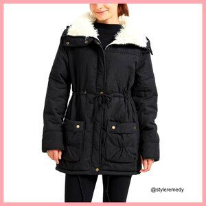 Faux Lamb Wool Lined Jacket Mid Length Warm Winter Coat